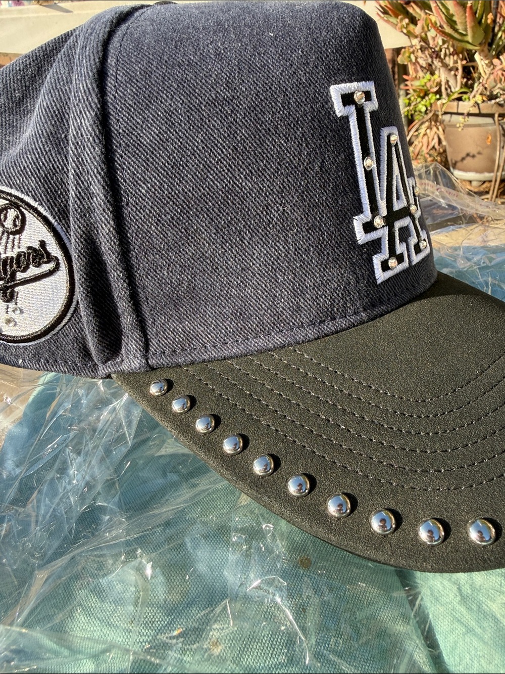 New 1 of a kind custom New Era Los Angeles Dodgers Navy/ Blk Studded stones Cap - Picture 10 of 16